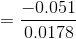 =\frac{ -0.051 }{0.0178}