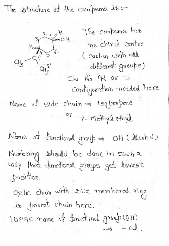 The structure of the compound is :- 2 H The compound has OH A no chiral centre ca . ( carbon with all CH3 a 2 different group