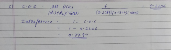 = 907710 c.o.c = all Dcos (di) (dr) (Total) (0. 2086) (011304) (1000) Interference a 1 coic = 1 - 0:2206 2 0.7794