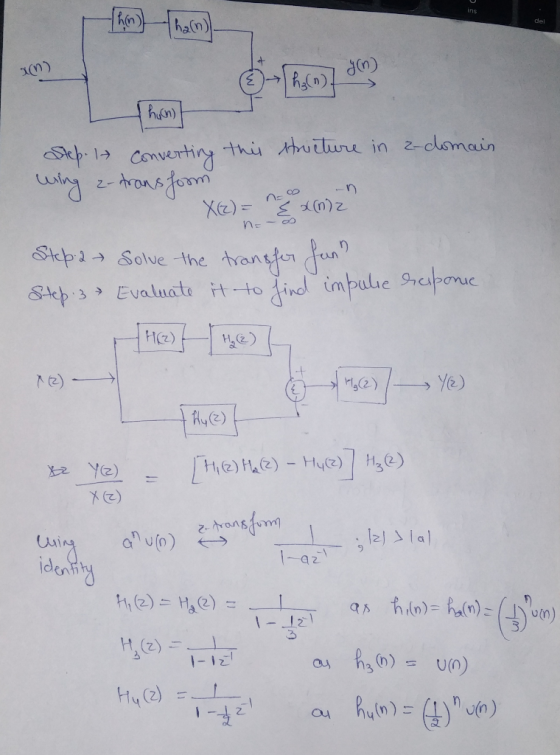 del - Rosco) dia Step. It converting this structure in z-domain wing 2-transform X(2) = noon no Banan Step2 Solve the transfe