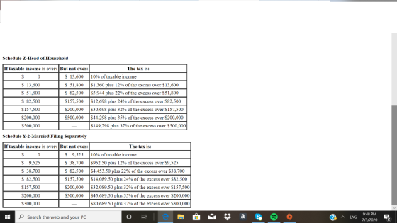 Schedule Z-Head of Household If taxable income is over: But not over: The tax is: $ 0 $ 13,600 10% of taxable income $ 13,600