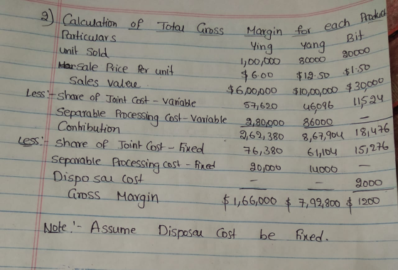 Product for Yang each Bit DOO Ying 100,000 $6.00 yang 80000 $19.50 200 $12 $30000 11524 900,000 46096 57,620 2) Calculation o