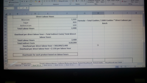 Paste HISEN Selete TU Merge Center Format Painter Formatting Table Myles Chipboard Abonment > A D H 14 Direct Labour Hours 15