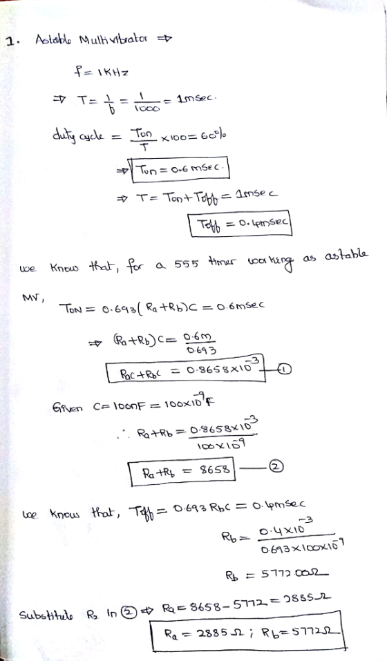Cycle= Ton uoe Knous that a555 mar ocxhing as astable iy, O 693 -3 Rb = 5772-CO2