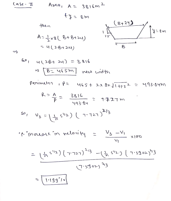 Case - I Area, A= 3816m2 fy=sm (B+24) then y=sm 1s A = 1 / 8x8 ( B+B+24) -42B+24) Y sol 412B+ 24 ) = 3816 Ba 465m) new width