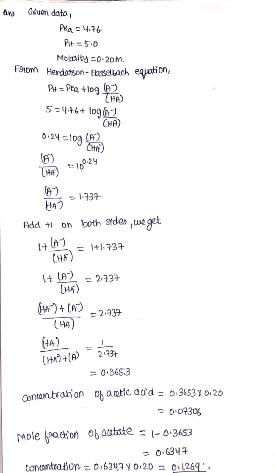 Any Curven data, Pka = 4.76- Pit= 5.0 Molasity -0.20 M. F910m Henderson- Hasselbach equation, Ata Pra +log (67) CHA 5=4,76+ 1