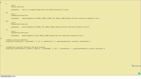 a) i) Line 4 Defoult Contsructor Explanation: There is no argument passed hence, the default constructor is called Line 7 Parematerized Constructor Explanation: Passed orguments are STRING, STRING, STRING, INT, DOUBLE, DCUBLE motches with this constructor prototype at line 7. Line 6 Parematerized Constructor Explanation: Passed arguments are STRING, INT, DOUBLE, DOUBLE natches with this constructor prototype at line 6 iv) Line 5 Parematerized Constructor Explanation: Passed arguments are INT, DOUBLE, DOUBLE matches with this constructor prototype at line 5 b) default constructor definition productType: :productType() productNane( ), id ), manufacturerquantitiesInStock(e), price(8.8), discount (.0) c) /paranetrized constructor definition with given prototype productType: :productType(int q, double p, double d): productName(, id ), manufacturer ),quantitiesinStock (q), price(p), discount (d) t Eait Pad 201 Download & Save | more