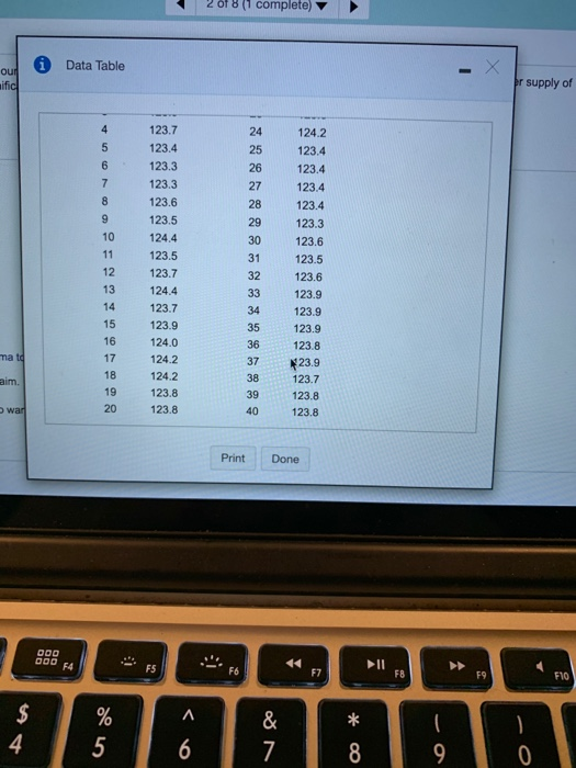 of 8 (1 complete) i Data Table our er supply of ific 4 123.7 124.2 24 5 123.4 25 123.4 6 123.3 26 123.4 7 123.3 27 123.4 123.