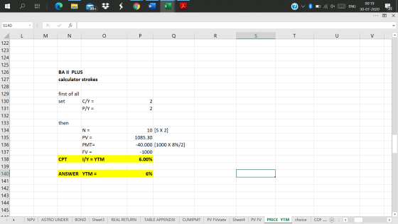 C w d ENG 00:19 30-07-2020 99+ 31 Х S140 . L M N O Р Q R S T U V BA II PLUS calculator strokes first of all set 2 C/Y = P/Y =