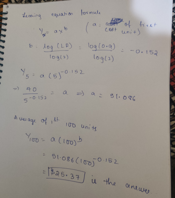 Learing equation formula c Daxo ( are of firet cost with b log (LP) = log (0.9); - - - 0.152 log(2) log(2) = a (51-0.152 40 =
