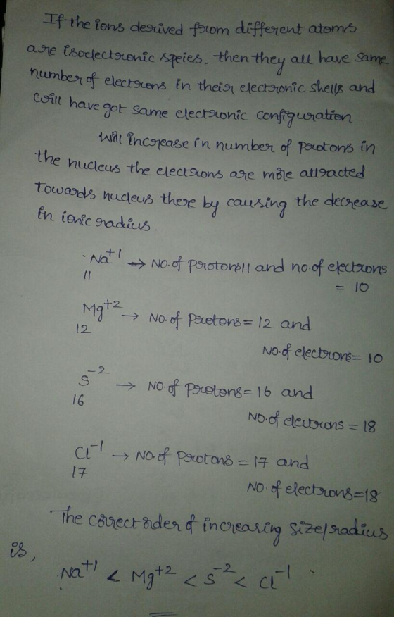 If the ions derived from different atoms are isoelectronic Speies, then they all have same number of elections in their elect