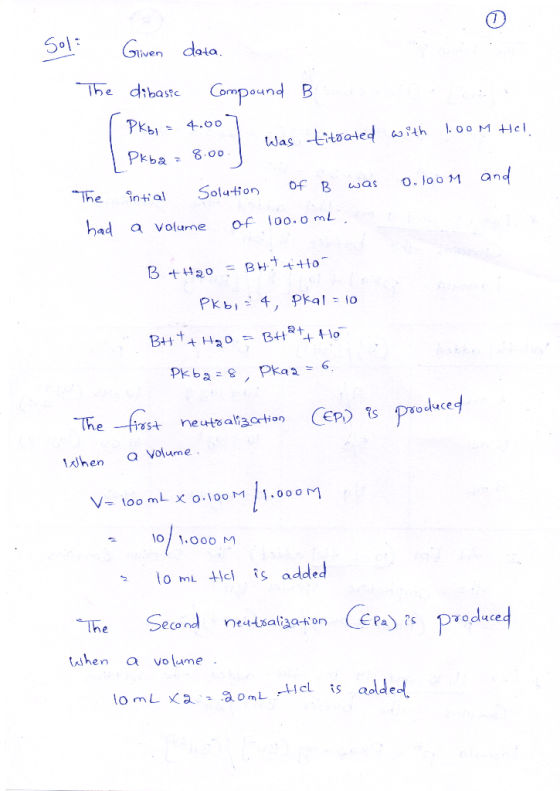 Sol: Given daia. The dibaste Compaund B PKbi4.00 Was titoated th PKba 8.00 0. loo and 0f B Solution The was intial had Of loo