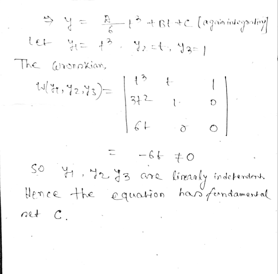 1 = at Bl + C (again integrating y = HE The Wronnkian, 42=ti 13= 13 t til at 12:43) 372 - 6t o a -6t to i, Yz 43 are lirenaly