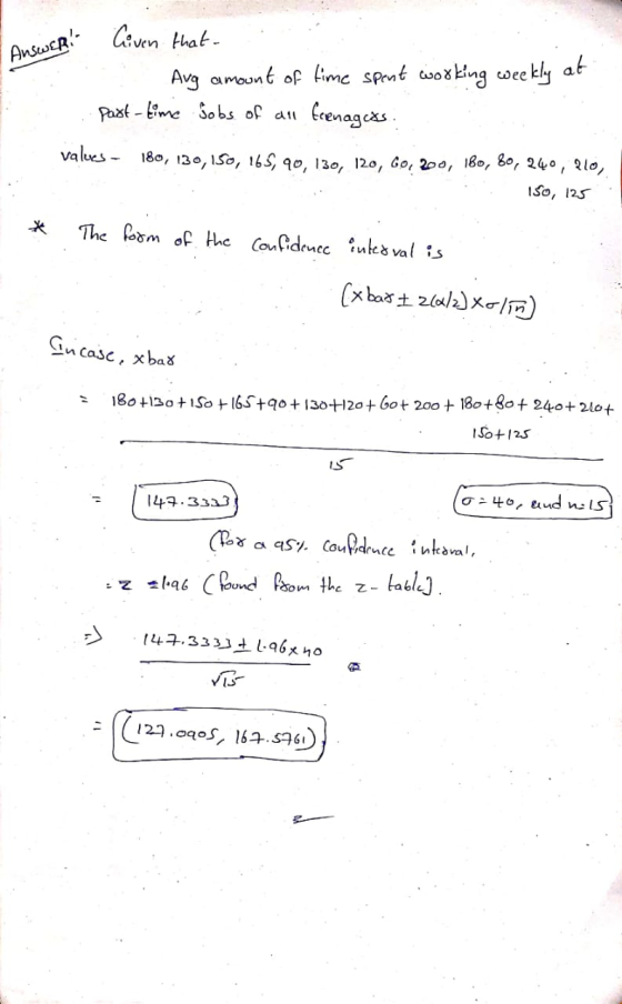 Ce ven that AnsewcR Avg amaunt of limc spmt song wee kly at Past-ime Sobs of au beenagexs. Values180, 130, 1So, 165 q0, 130,