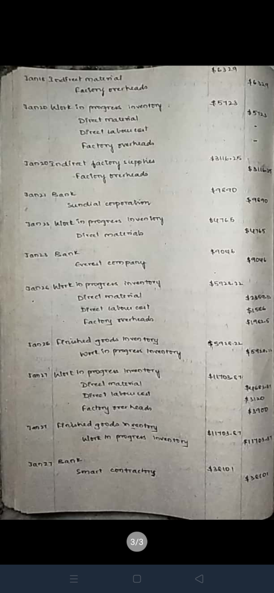 Work in progress inventory $5123 $5123 factory overheads $3116.25 $ +9890 +9010 work in progren Inventory Jan 31 Anished good