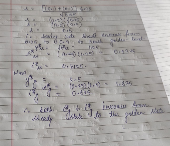 [(001) + (0.1)) 6.25 so (012) 56125) (0.2) (205) 0.5 saving rate rate should increase from 0.25 to 0.5 to reach golden- olden
