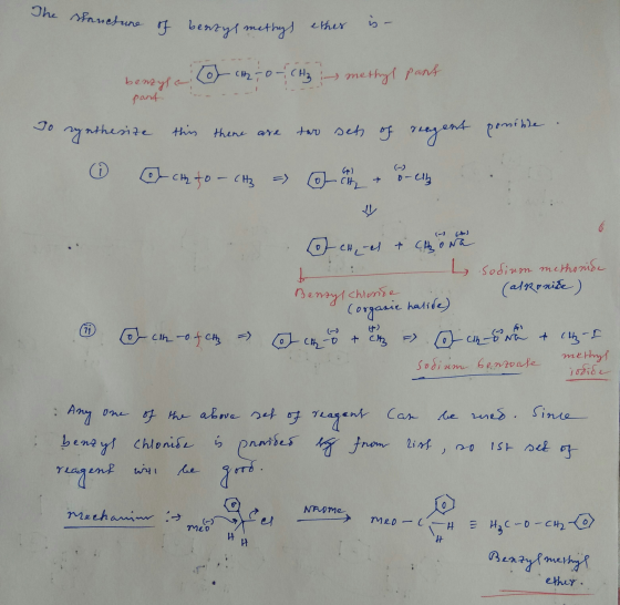 The Mancture of bentyl methy ure of benzyl methys ethes is- Conto - CH₂ methyl part benzysc pant mibe . Togethesize this ther
