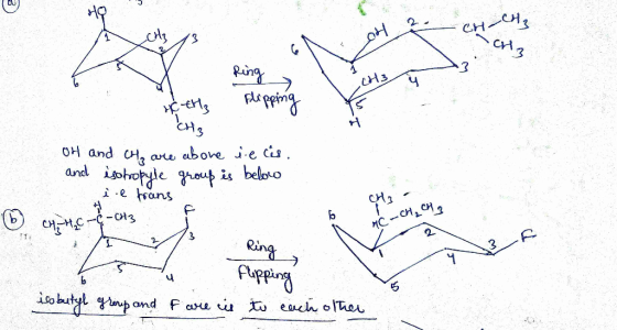 Ring Flipping OH and ch, are above sie is. and isotropyle group is below i e trans CH 3 . CH (6 CHAHC - C - CH3 F Ring puppin