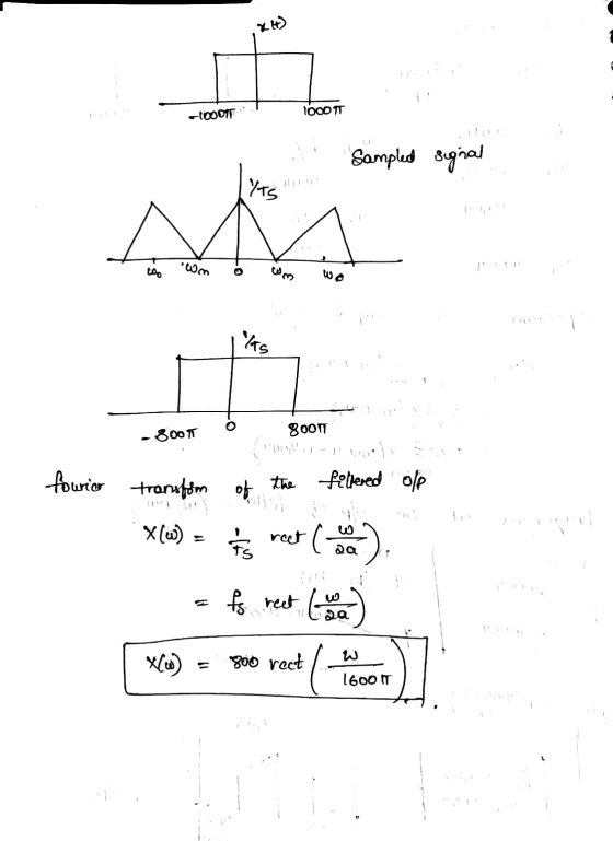 KH) -100077 1000 1 Sampled signal YTS Wm DO wo ke 1 -800T 8001 in transform of the filtered opp fouria transform X(w) // Qa