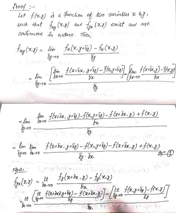 Proof : Let f(x,y) is a function of two variables & CY such that fray (x, y) and fyne (2,8) exist and are continuous i nature
