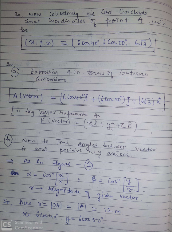 So, Can Conclude How collectively ne coordinates of point A mil that be. (x, y, z) = ( 6 cos 40, 6 Cosso, 653) So Expressin
