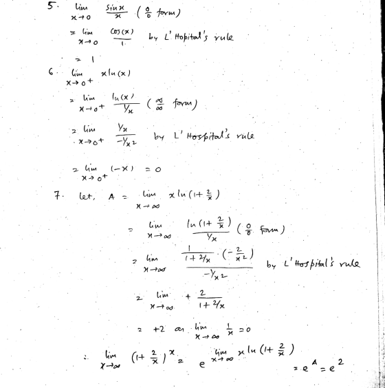 5. LAIAA TU sing (form) cos(x) by Ľ. Hopitals rule : lim . . %40 . 6. lin. alu(x) *not.. . : 2+ot - Listen tot lue I foran)
