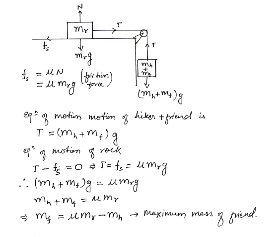 T eu ta AT ming mu M N ut tin = Umag force (Mat (frut ng eg of f op 3 motion motion of hiker & friend is T =(mnt Mt)g motion