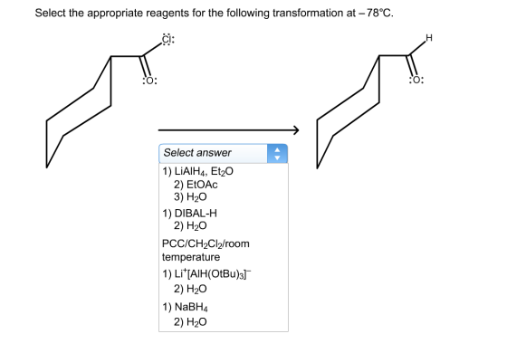 Select the appropriate reagents for the following