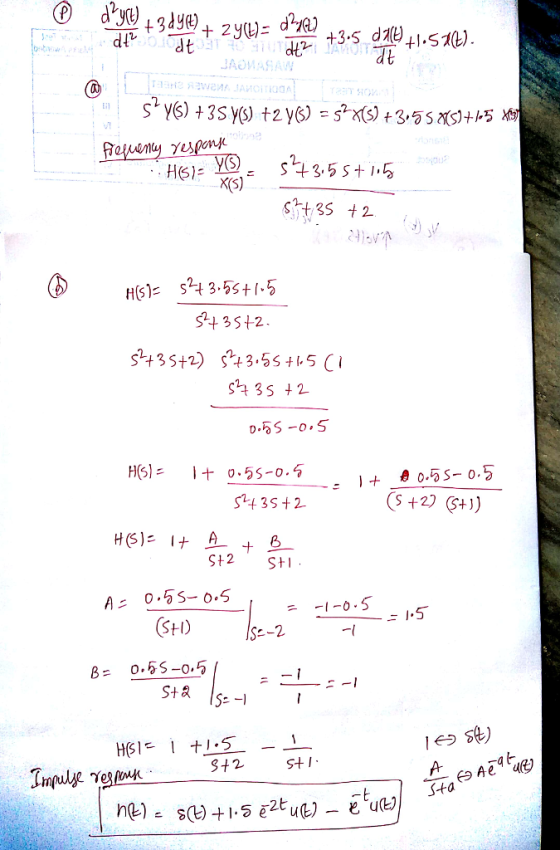 dt 2. El X(s) +3512 S435 +2 55-0.5 8 St2 S+ 0.5S-015 .5 B 0.5S-0.5 Sta