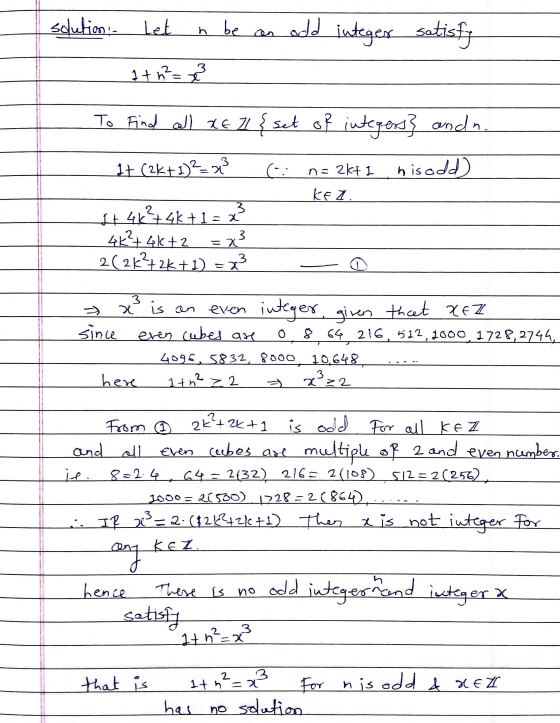 solution. satisfy Let n be an odd integer 1+ n²x - To Find all xE71 {set of integest} andn. It (2k + 1)² = x² ( n= akt I his