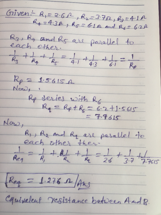 Given - R, = 2.6R , R₂ =3 72, R=4.12 R = 4.30, R5 = 6.10 and Re-6.28 Rz, Rg and Rs each other. are parallel to ka that the 45