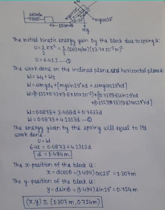 gsingen te 683N/m From 20-23 | Imgcos 29° Al 10 cm-B mg The initial kinetic energy gain by the block due to spring is! U= 1 k