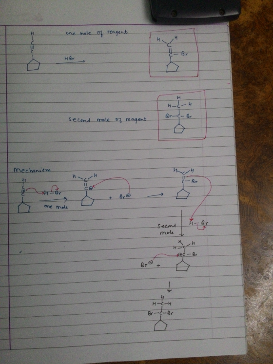 one mole of reagent. Br HBr Br-C- Br second mole of reagent. mechanitm Br -> BrO one mole secnd mole Bre H-C-H C-Br BY