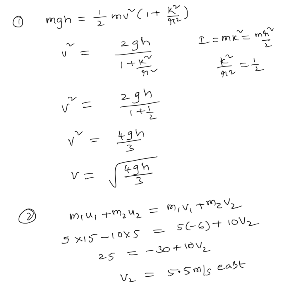 o mgh = Žmu (1+ k Iamka man I=mi r2 r = 4on ve 49 miu, tmz U₂ = mivitMz₂ 5X15-10x5 = 56-6) + 10V2 25 = -30+ love - V = 505m/s