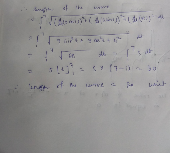 umre . length of of the s V ( 1(3 cost))} ( 4 (3 sint))+ ( 3tr (4t)) ? at dt I sint + o cosnt + 4 ² 7 7. a 215 dt s 5 dt 5x