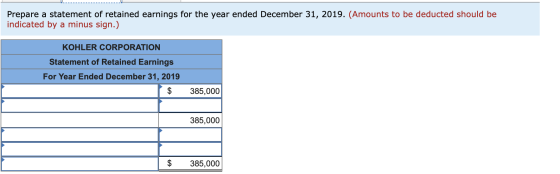 Prepare a statement of retained earnings for the year ended December 31, 2019. (Amounts to be deducted should be indicated by