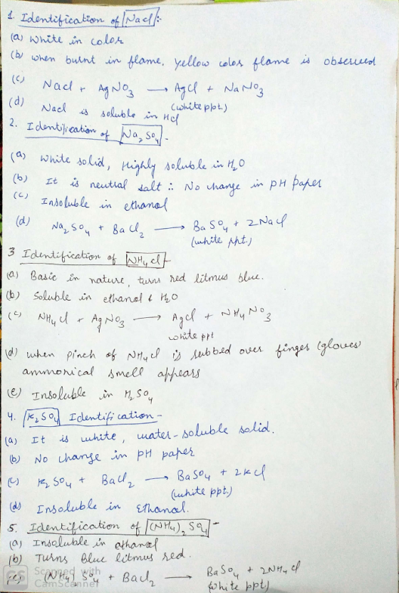 1. Identification of Nach (a) White in color - (by when burnt in flame, yellow colos flame is observed ( Nad & Ag No Agel + N