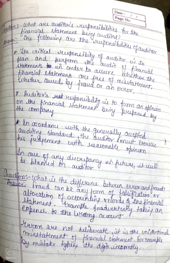 Date Page No. 1 Nutrition - What a curhat aue auditors responsibilities for the hinanual statement being audited2 following
