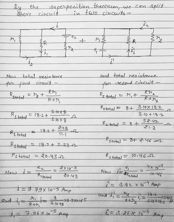 Now Ekatotal By the csupes position theorems we can split above circuit in two circuits - ܙ iz ez er, + 4,3 er fi dy il How t