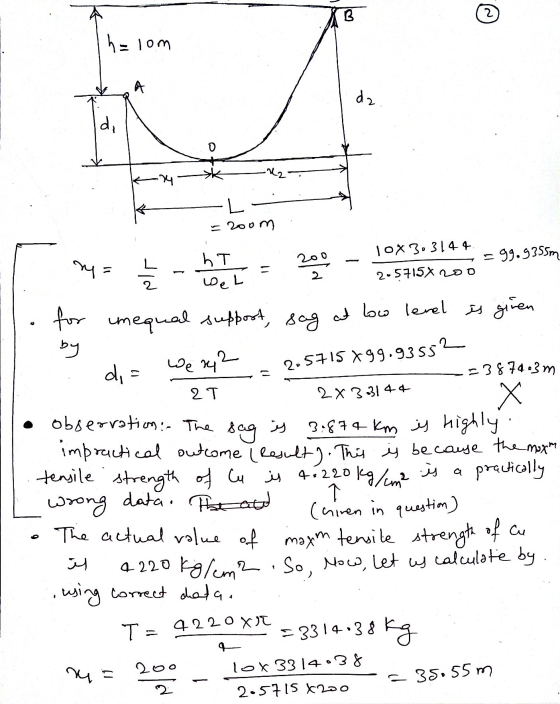 B 2 halom A da di 0 •N2 -74 = 200m Tox 3.3144 99.9355m ry 2.57158200 o 2T БТ 200 Wel for imequal support, sag at low level is