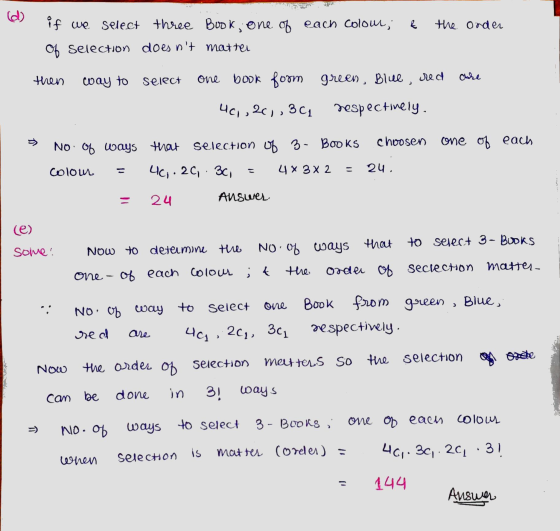 46, 30, .22.31 if we 46, 2010 (d) Select three Book, one of each colou, R the onder of selection doesnt matter then way to o