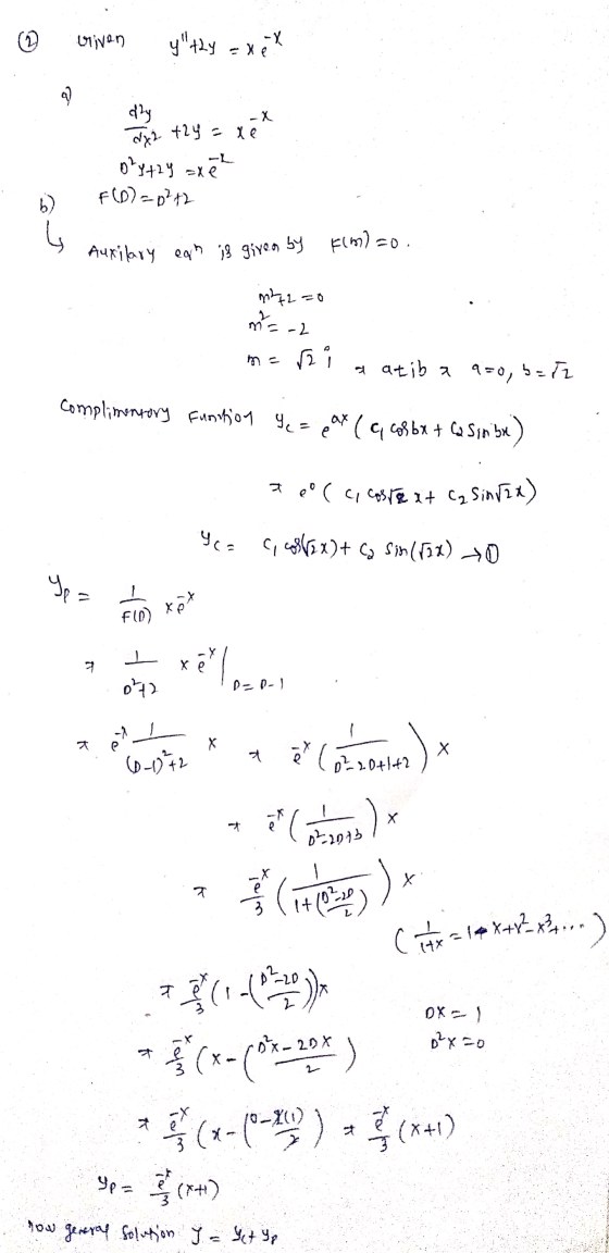 (B criven y42 -Y X 43 (%{29 : 18 ny42 518 6 ) (0) - 64- FuKity eq9 give y e() =0. m2+2=0 - -) า - 2 gt3 =0, 5 = 1 compliment