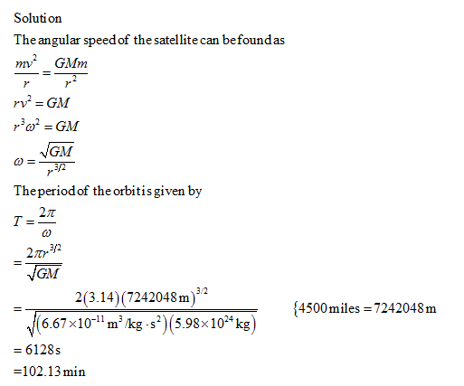 Solution The angular speed of the satellite can befoundas GMm GM Theperiod of the orbitis given by 2π GM 3/2 2(3.14) 7242048m