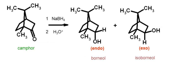 CH HAC CH CH 3 н.с 3 3 3 3 1 NaBH4 он CH CH CH 3 3 3 camphor (endo) (exo) borneol isoborneol