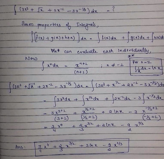 (3x + e + 2x2 - 3x B) dx .? from properties of Integrals, + g(x) the) de I fox) dx + f glad det found B can evaluate each ind