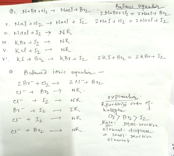 : Balance equation 2 NaBrech₂ = 2 Nault Biz 2 Nalt c2 = 2 nael & I 2 1. NaBotel Nael + Bre 012 11. Halac2 Nach & Iz 1. Nach &