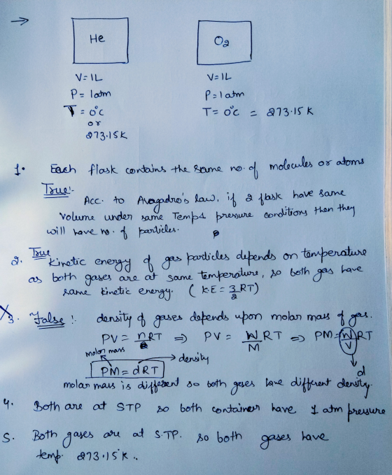 He Og V=IL P=latm T=oc 273.15k V=IL Palam T= 8c = 273.15k Oy 4 Hue 1. Each flask contains the same no. of molecules of atoms