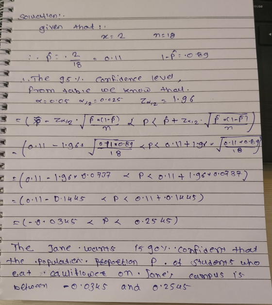 ause WAWA Solusioni given that x=2 neig i. Þ::3 aoill LP - 0.89 1. The g54. confidence level, from tabie we know that. 2.0.05
