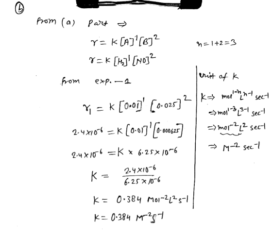Prom (a) Part N1+2 3 |nit of k ep. woy mol sec mor12 secl 240K0-0J/0-00025 M-2 Sec 24x10 Kx 6.25x /0-6 2.yx106 k- 6.25x /06