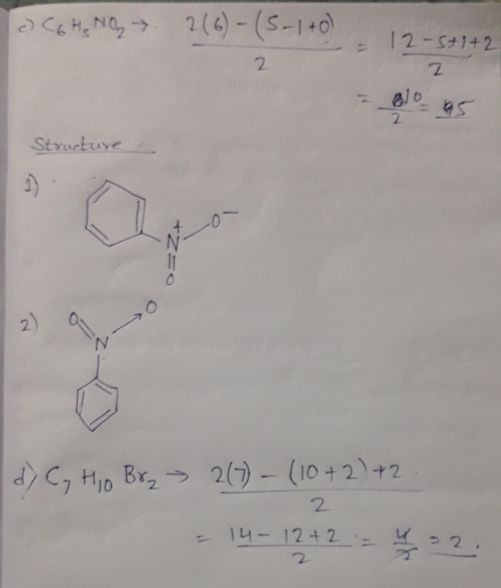 2 C6 hs No . 2 (6)-(S-1+0) 12- 12-Sti+2 B45 Structure : d) Cy Hio Br₂ 2(7) - (10+2 +2 2 - 14 - 12+2 = - 12 - 2 22.